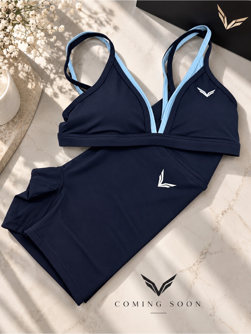 Voneira Women's Navy Blue Light-Trim Sports Bra & Tank Set